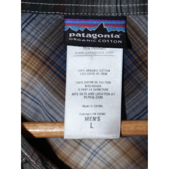 Patagonia Shirt Men Large Gray Plaid Long-Sleeved Good Hiking Fishing Camping - Picture 3 of 4